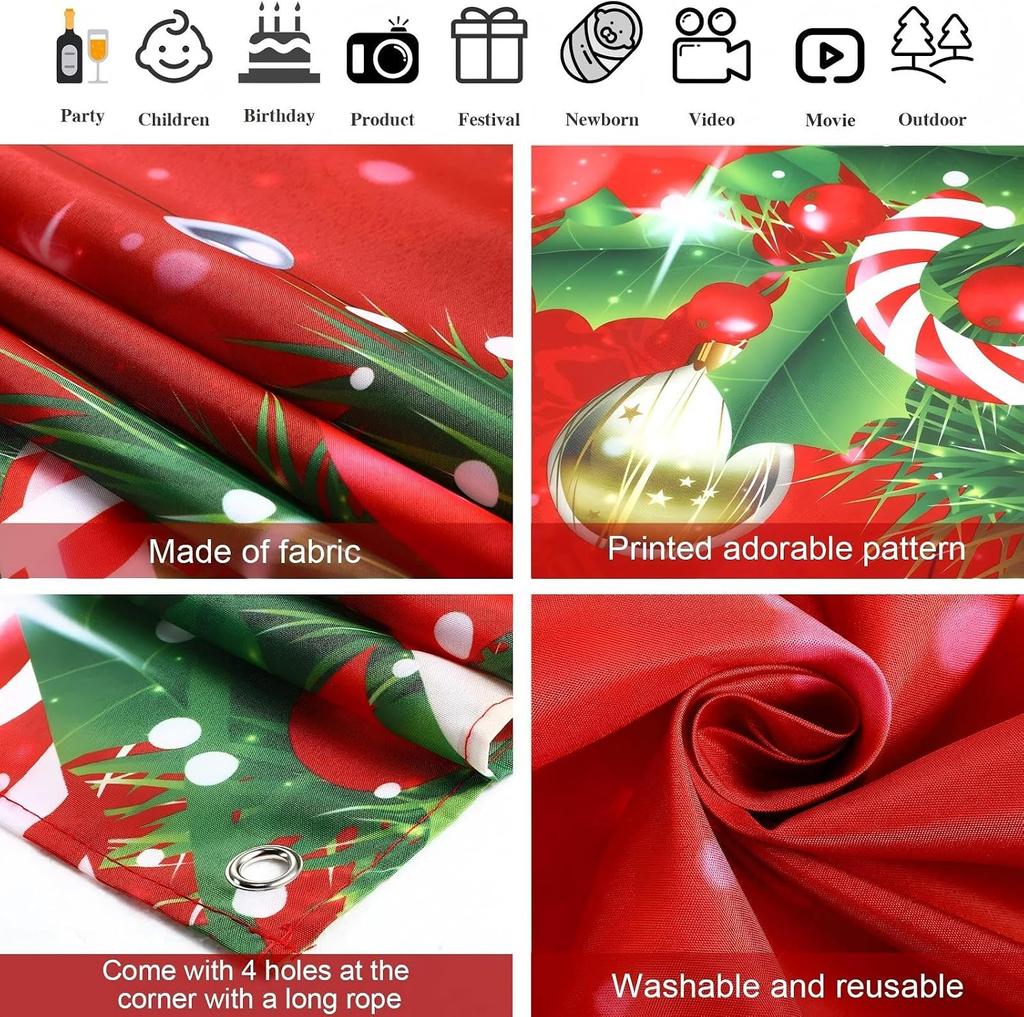 Blulu 72.8 x 43.3 Inch Christmas Banner Photography Backdrop Fabric Winter Red Ball Snowflake Photo Christmas Background