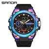 SANDA Luxury LED Dual Display Digital Quartz Watch for Men Shockproof Waterproof Sports Wristwatches Student Watch