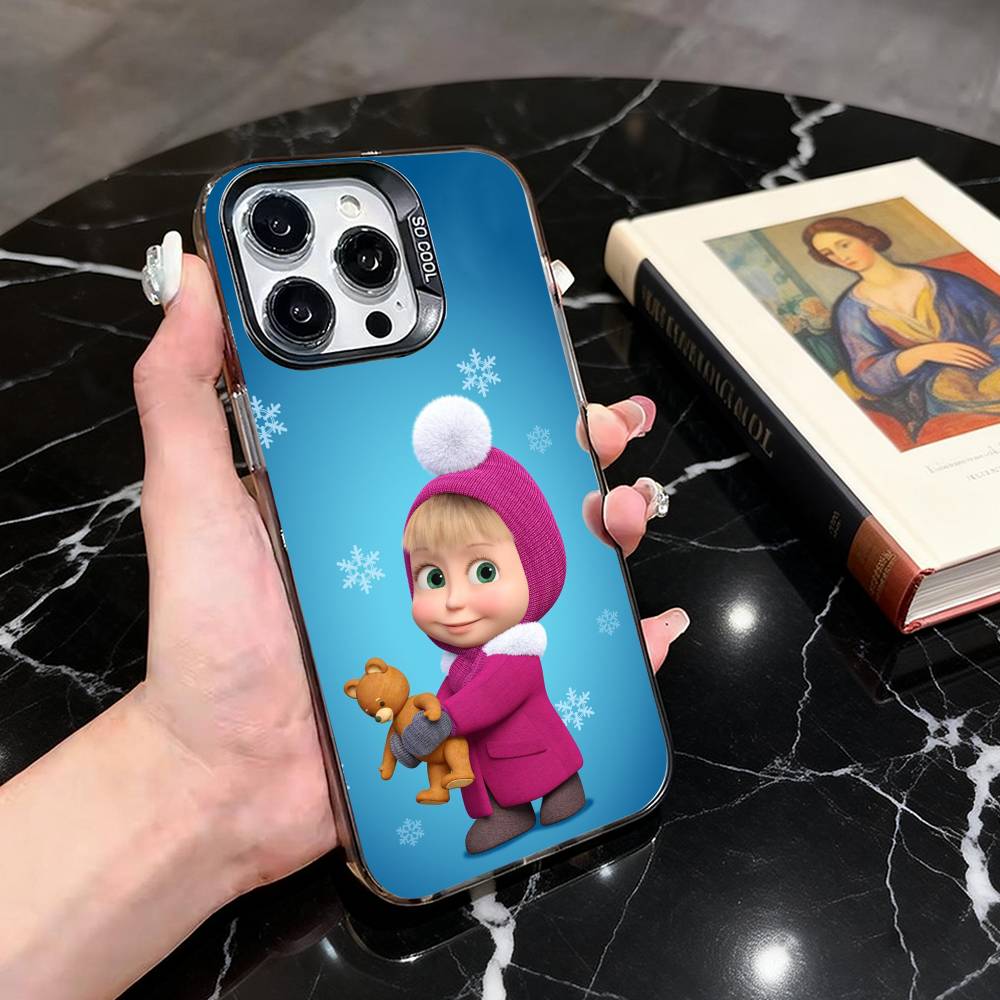 Sweet Cartoon Couple Phone Case For iPhone 17,16,15,14,13,12,11 Plus,Pro Max,XS,Colorful Silver Phone case Funda Cover