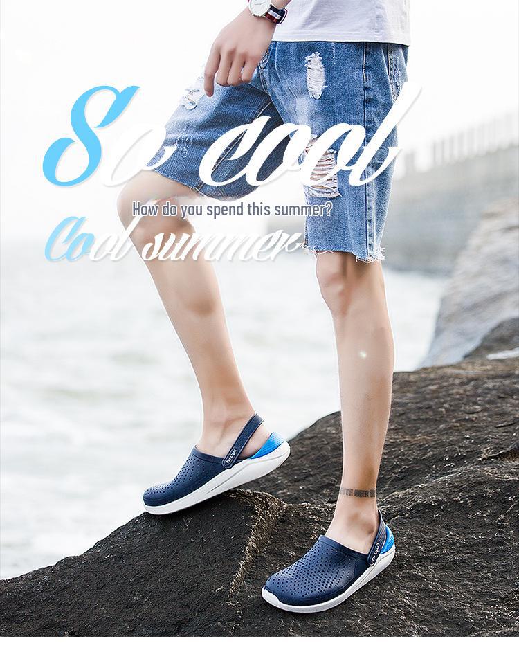 Мужские летние нескользящие дышащие туфли с отверстиями: Двойные спортивные пляжные сандалии с мягкой подошвой