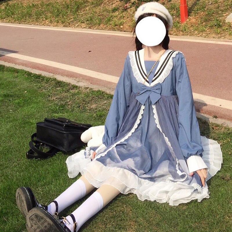 Японское платье Лолиты, женское элегантное милое праздничное платье Kawaii, женское повседневное лоскутное корейское платье, осенняя женская одежда