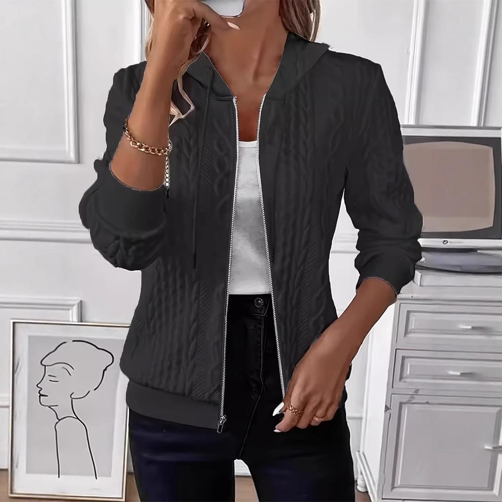 Women's White Knit Zip-Up Hooded Sweatshirt with Multiple Color Options