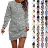 Платье с длинным рукавом для женщин, повседневное пуловер с принтом, платье-свитер, осень