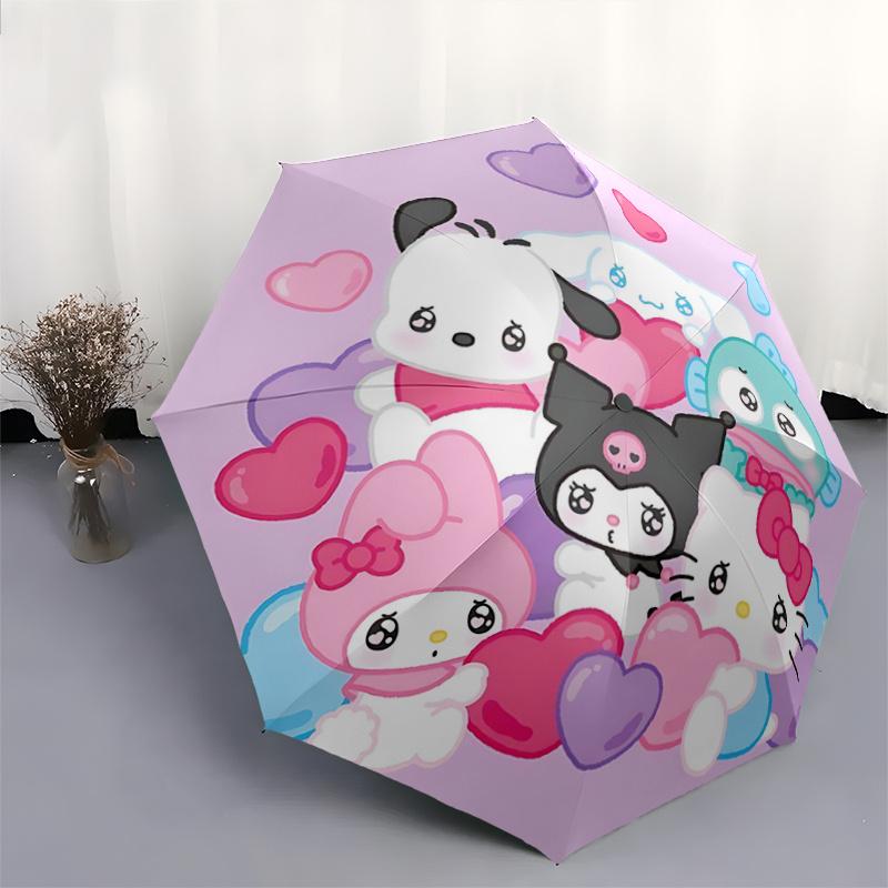 1pc Hello Kitty & Friends Automatic Opening Folding Umbrella - Portable 3-Fold Design with 8-Rib Iron Frame, Perfect for Outdoor Use, Festive Gifts, T