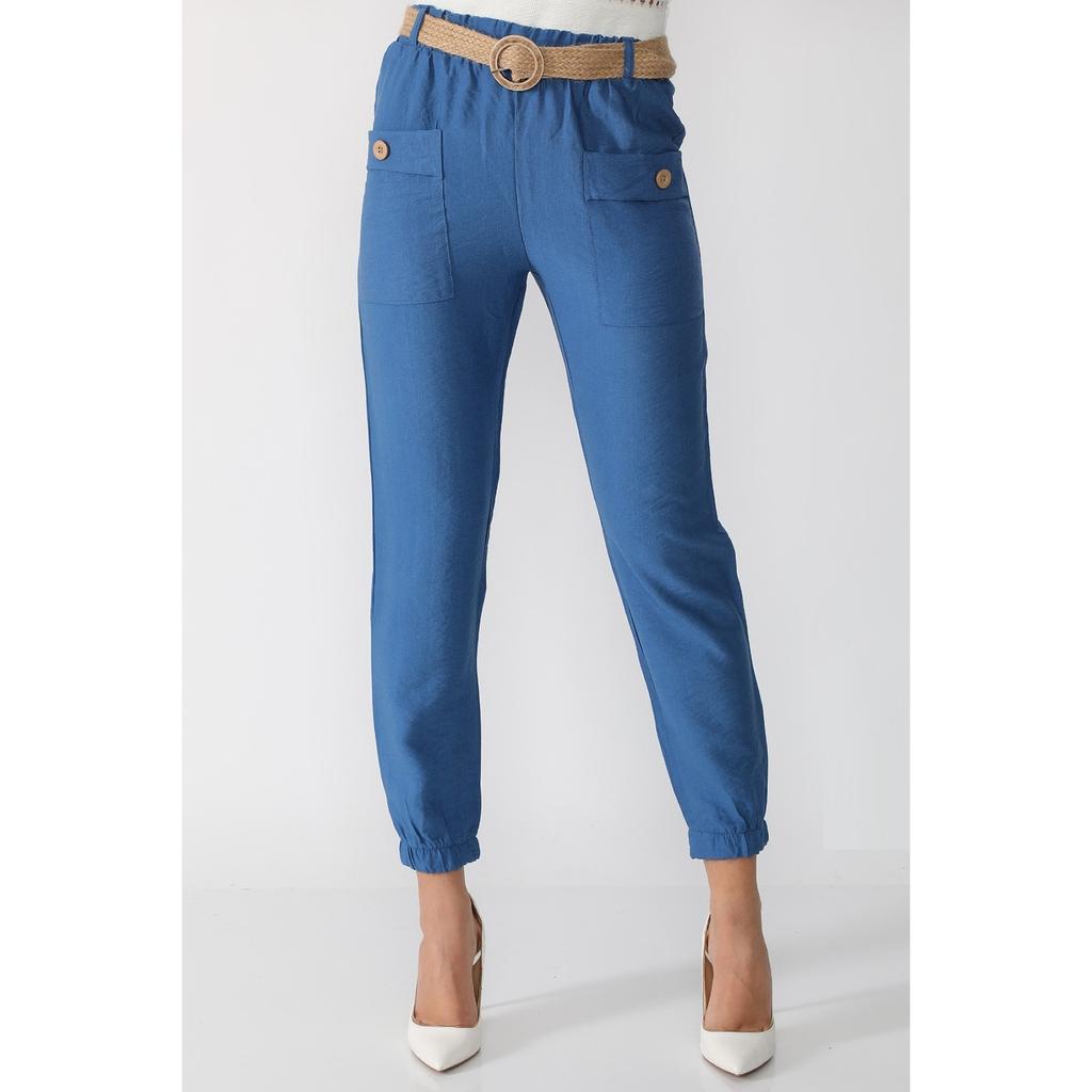 Брюки-морковки с высокой талией и поясом, передние карманы