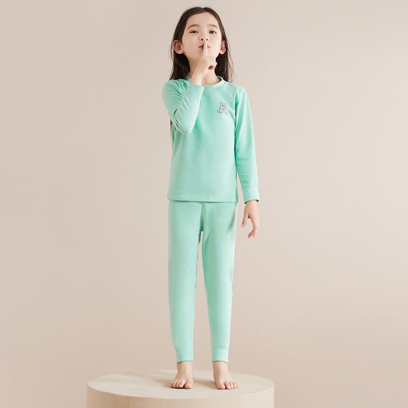 Children's Wool and Silk Thermal Underwear Set Boys and Girls Autumn Clothes and Pants German Baby Winter Double-Sided Fleece Pajamas
