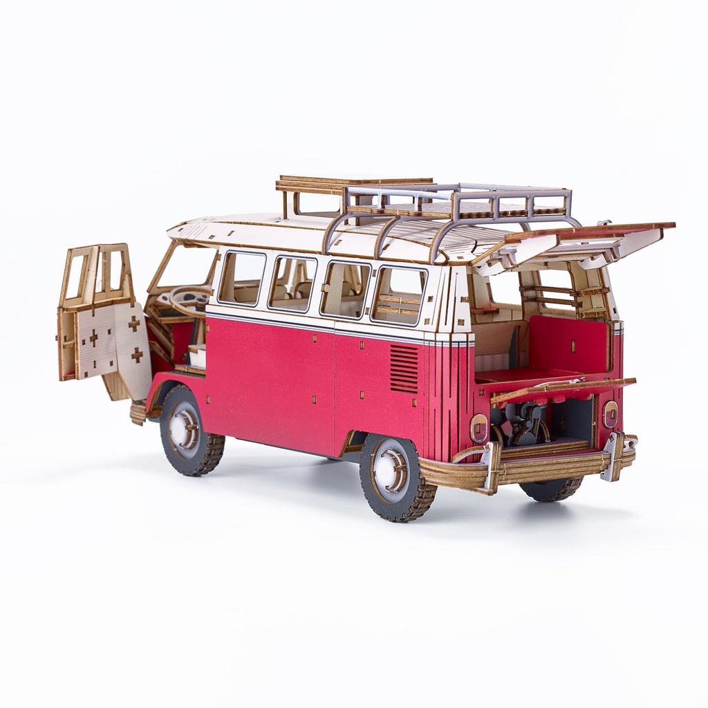 Volkswagen Type 2 Автофургон Красный ВИНТАЖНЫЙ 3D Деревянный Пазл Не Требуется Инструментов Продвинутый Уровень 392 Детали Готовый Размер 119 x 230 x 104 мм Масштаб (Т1)