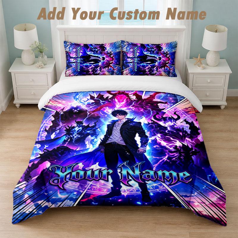 Bedding Set 1 Duvet Cover 2 Pillowcases Solo Leveling Print Soft Bed Linen Bedroom Decor