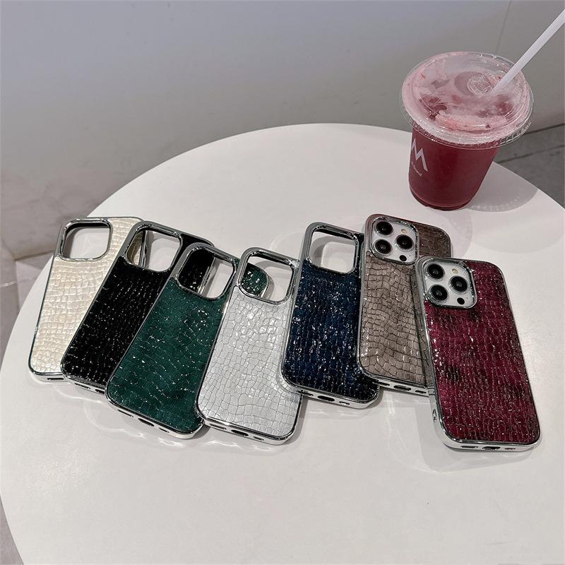 Глянцевый крокодиловый узор для Apple 16 Чехол для мобильного телефона Гальваническое покрытие IPhone15 Luxury 14Promax Internet Celebrity Жесткий чехол 16
