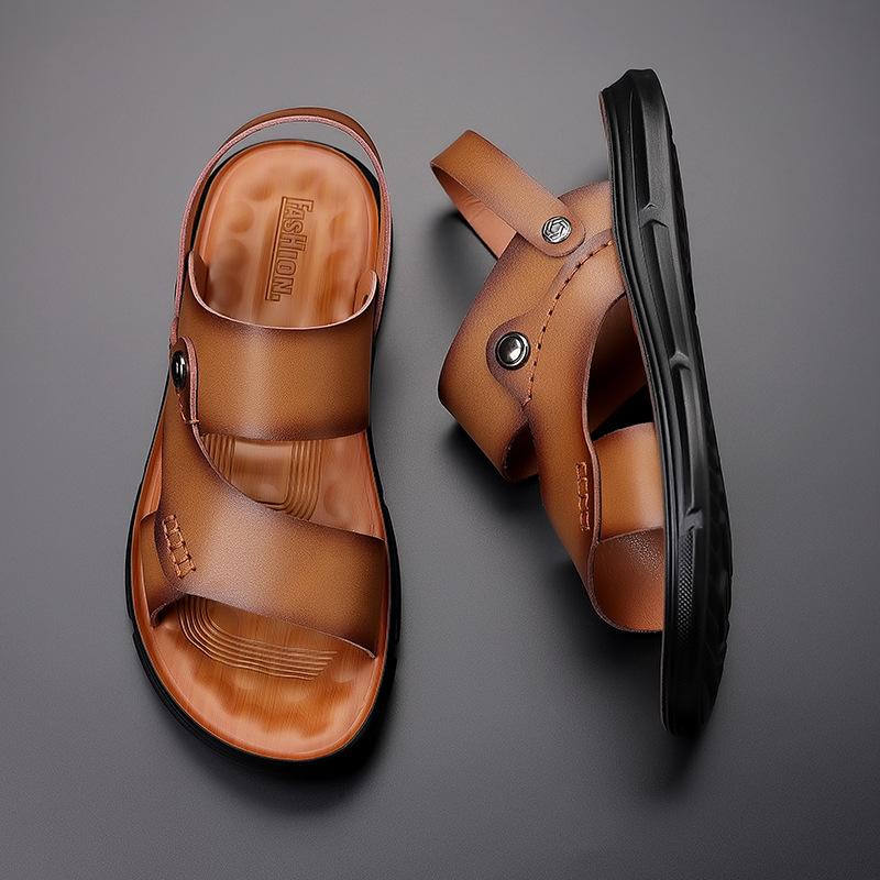 Fashion Men's Leather Sandals Summer Men's Slippers Outdoor Non-slip Beach Sandals Handmade Leather Men Shoes Fashion