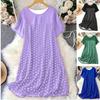 Spring Summer Polka Dot Round Neck Short Sleeved Sleeping Skirt Comfortable Dress for Women