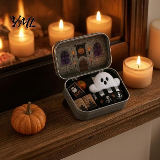 Halloween Decor Mini Ghost Tin Box Set, Little Pocket Cute in A Box, Tiered Tray Display Accessory Miniature Scene Spooky Desktop Decor, Gifts