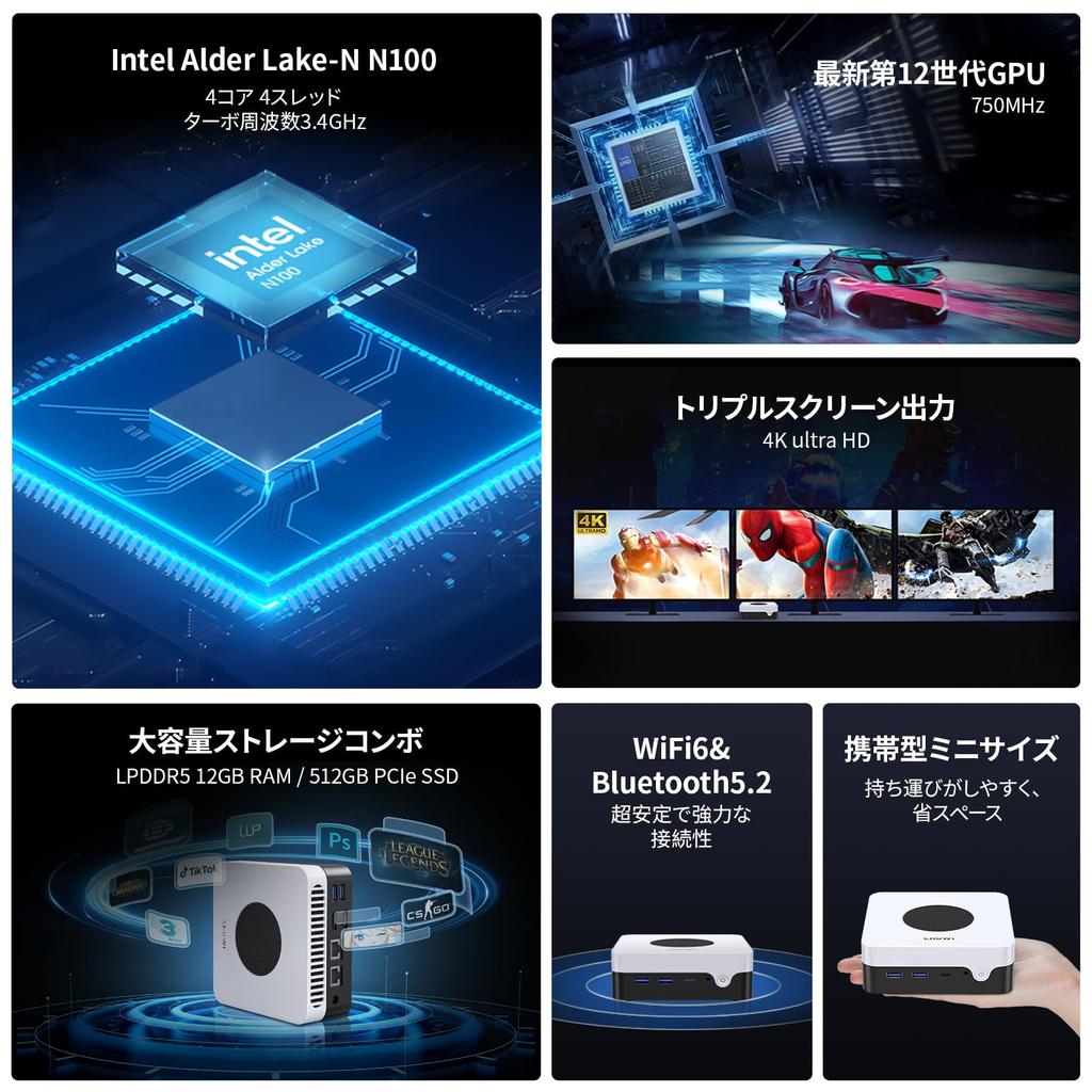 Мини-ПК 12-го поколения Intel N100 Windows11 CHUWI LarkBox Тихий небольшой настольный мини-ПК Мини-ПК /HDMI Сверхкомпактный 2.5G