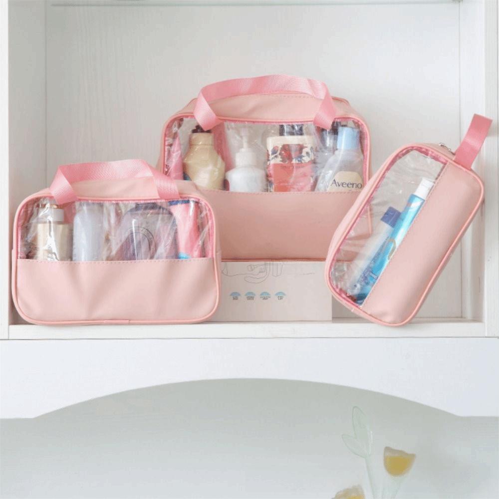 with Handle Travel Cosmetic Bag Transparent Women Wash Pack Portable Toiletry Pouch Makeup