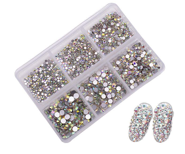 Mixed Color Champagne 6-Grid Nail Art Flatback Rhinestones DIY Decorations Rhinestone Stickers Nail Ornament