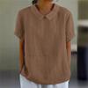 Peter Pan Collar Blouse Summer Womens Casual Loose Cotton Blouse Tops Solid Color Short Sleeve Ladies Breathable Shirt