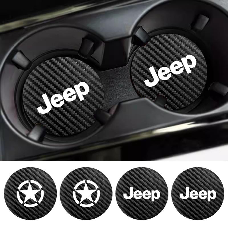 AKU3 2Pcs Car Logo Anti Slip Anti-noise Coaster Pad Auto Accessories For Jeep Grand Liberty Cherokee Wrangler JK Gladiator Compass Re