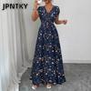 JPNTKY Модные летние весенние повседневные платья с коротким рукавом и V-образным вырезом