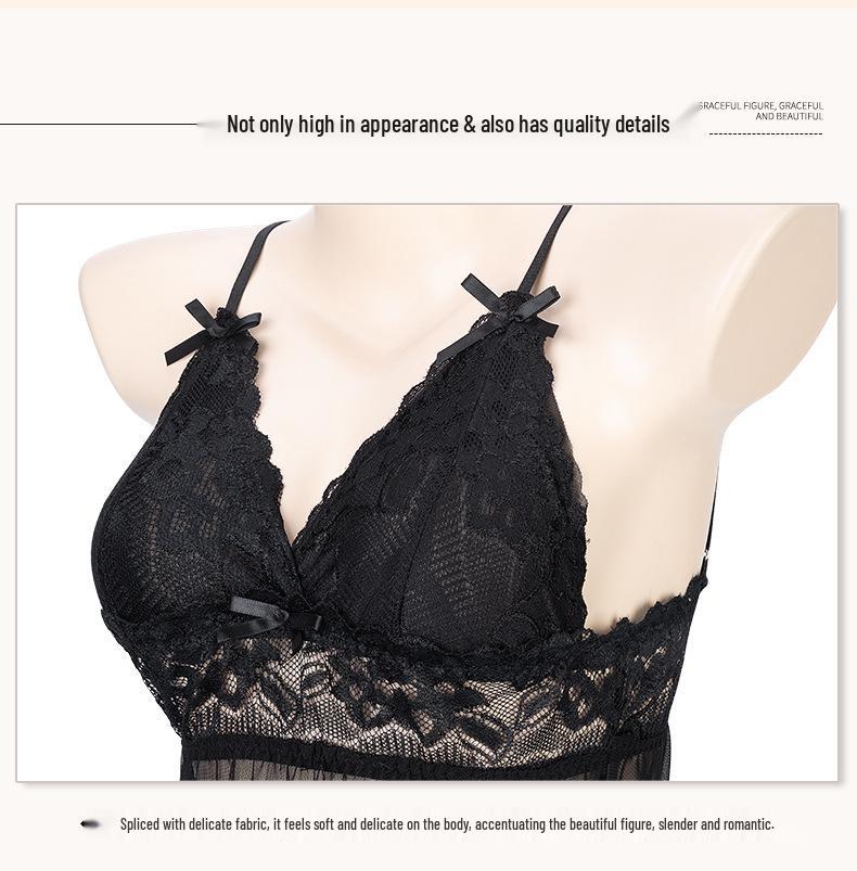 Man Yan Women's See-Through Soft Yarn Camisole Nightgown Set with Adjustable Straps