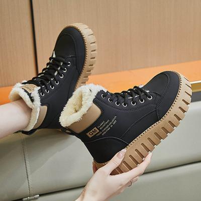 Женские плюшевые ботинки, модная повседневная обувь, осенне-зимние повседневные ботинки, женские классические ботинки на платформе