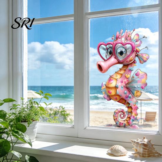Window Sticker Transparent under The Sea Mermaid Clings Ocean Animal Whale Turtle Octopus Reusable Decoration Seahorse Anti-Collision Glass