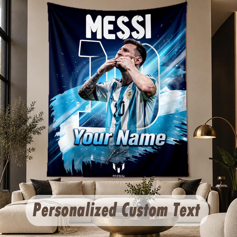 Custom Text Tapestry Lionel Messi Print Wall Tapestry Indoor Living Room Wall Decor