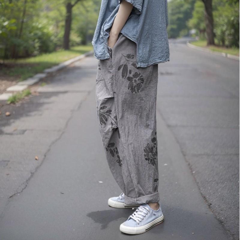 Johnature Женские брюки с широкими штанинами и цветочным принтом в винтажном стиле, эластичные брюки на талии, осенние свободные повседневные брюки
