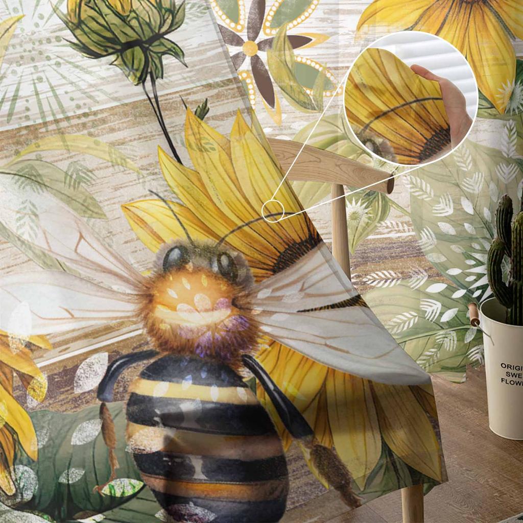 Винтажные сельские древесные растения, подсолнухи, пчелы, оконные тюлевые шторы для гостиной, отеля, роскошные украшения, прозрачные шторы