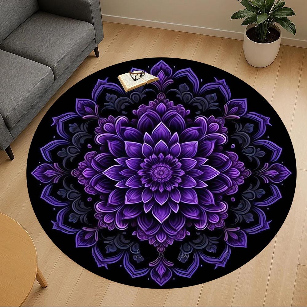 1pc mandala purple Round Chair mat Area Rug - Non-Slip, Floor Mat for Office, Bedroom, home decor Christmas Gift-1002346