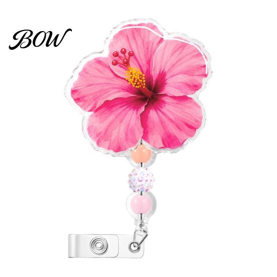 High Quality ABS Material Badge Reel Cute Flower Reels, Retractable Nurse Clip with Beaded Telescopic for Identity Cards Charm, Floral ID Name