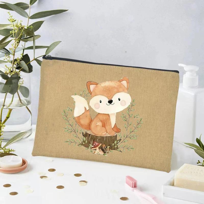 Kawaii Animals Makeup Bag Women Office Supplies Stationery Storage Travel Cosmetic Organizer Eco Canvas Toilet Bags for Ladies
