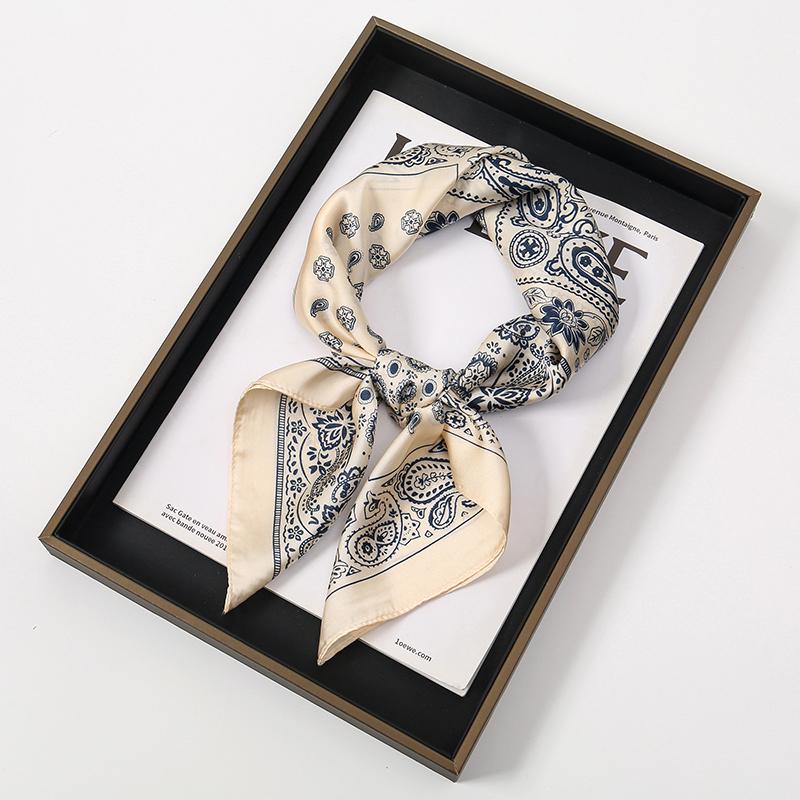 Luxury Women Silk Square Scarf Shawl Fashion Xiaoxiangfeng Print Design Satin Hijab Wraps Neckerchief Female Hair Bands 70*70CM