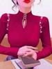 Chic Pearl-Embellished High-Neck Women's Sweater for Autumn 2025