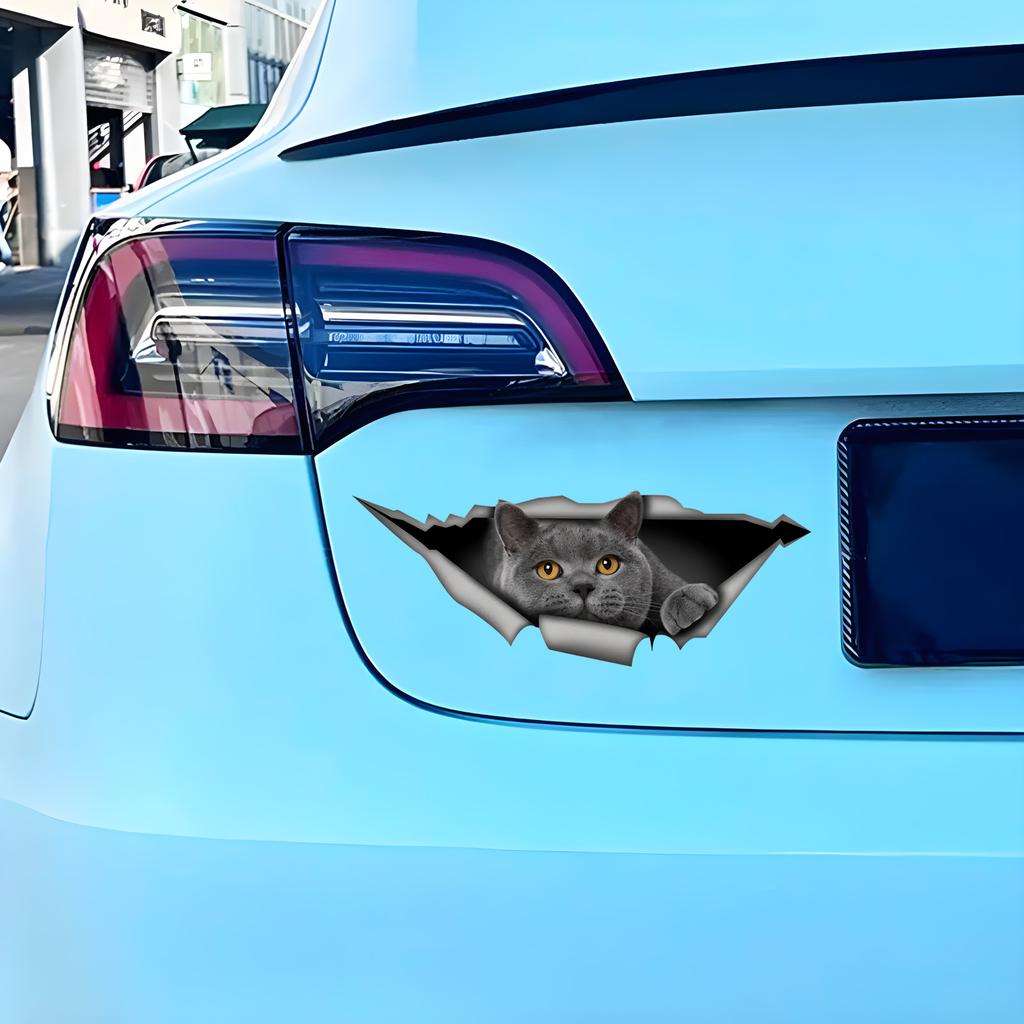 British Shorthair Cat 3D Break the Wall Car Sticker, Waterproof Vinyl Material Accessories, Interesting Creativity For Cars, Trucks, Motorcycles
