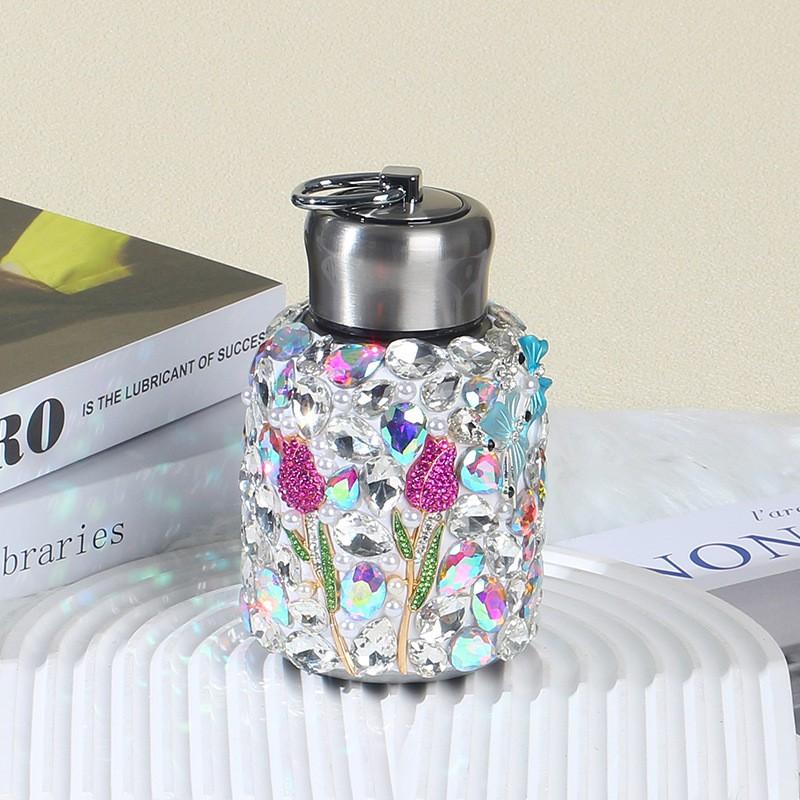 Stainless Steel Insulated Tumbler With Crystal Rhinestones - Trendy Large Capacity Car Cup Office Travel