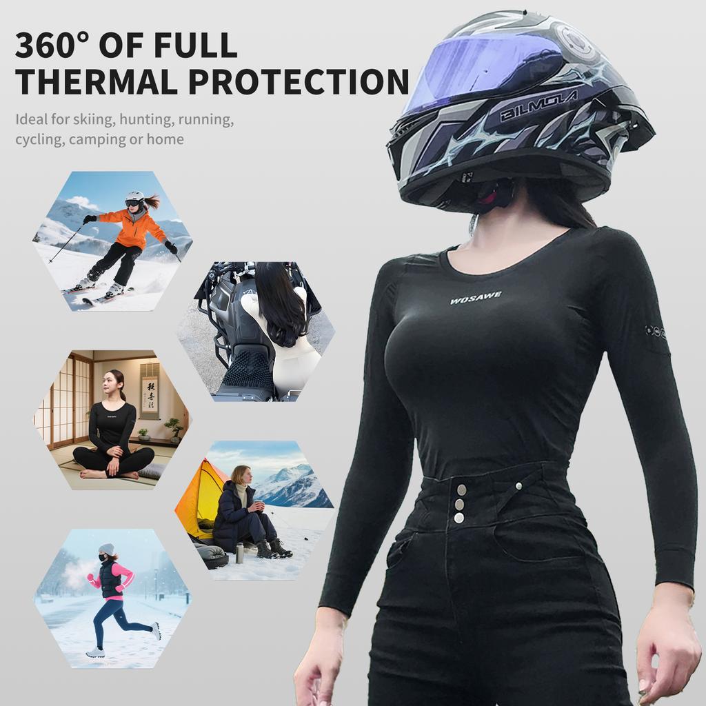 Wosawe Women Motorcycle Thermal Fleece Underwear Autumn Winter Sexy Ladies Intimates Compression Base Layers Shaping Tops Bottom
