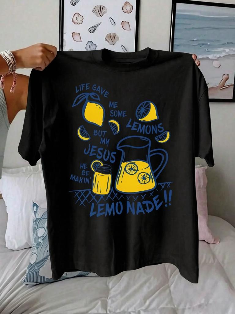 Womens ONeck Cotton T Shirts Lemonade Prints TShirts Jesus Short Sleeves Tops Life Gives Me Some Lemons Summer Casual Clothes