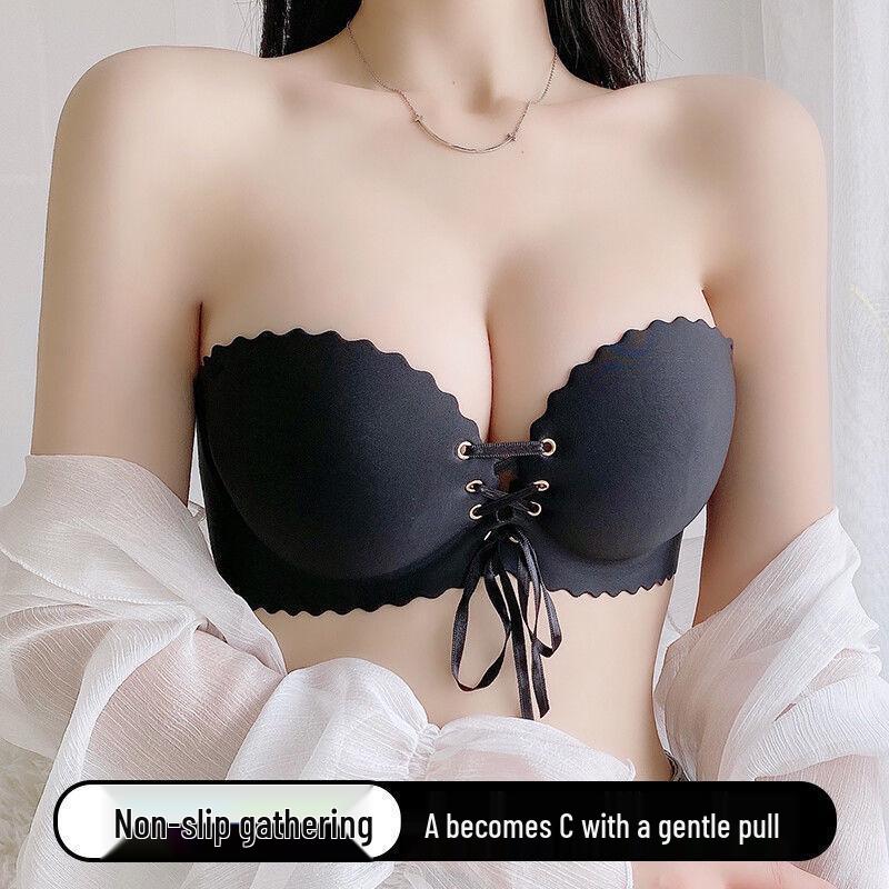 Женский strapless push-up бандо бюстгальтер, противоскользящий, бесшовный, для маленькой груди