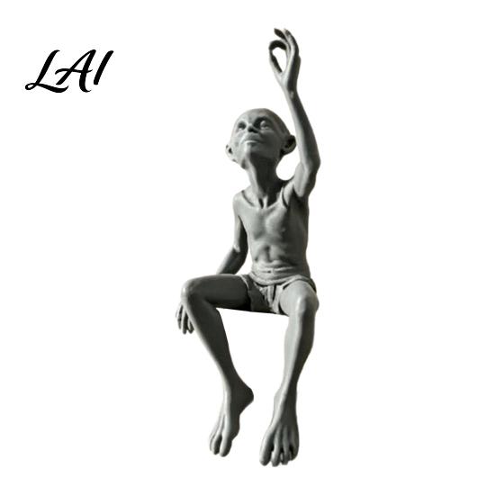 Cool Room Accessories 3D Printed Gulu Sitting Statue Resin Alien Figurine Creative Detailed Statue Edge Sculpture for Home Office Desktop Bookshelf
