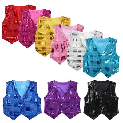 Детский танцевальный костюм для мальчиков с блестящими блестками, жилет, куртка, нарядный жилет, танцевальная одежда в стиле хип-хоп, джаз, сценическое выступление