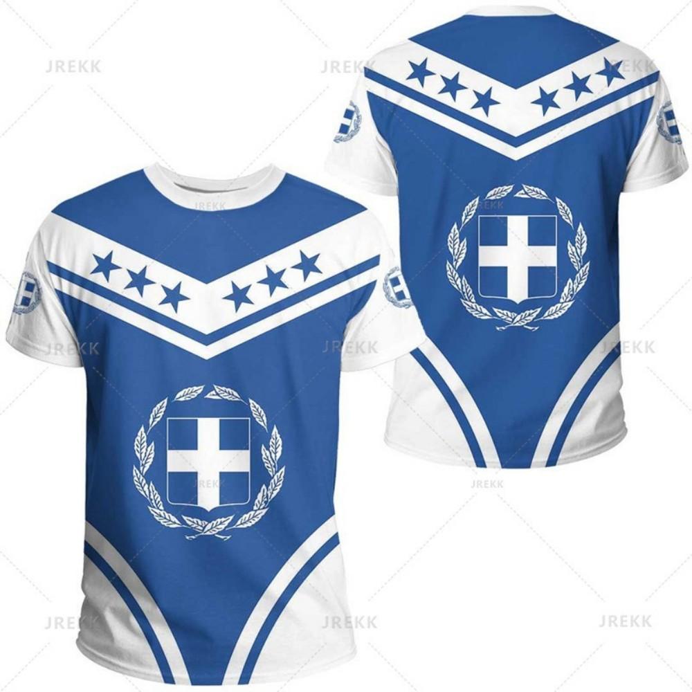 Greece Themed Polo Shirt, National Emblem Print, Casual Sporty Essential