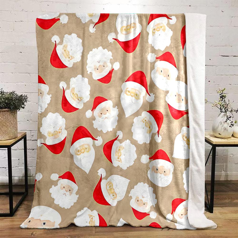 Santa Claus Pattern on Beige Background Patterned flannel blanket perfect for the bedroom living room, sofa, or a little nap