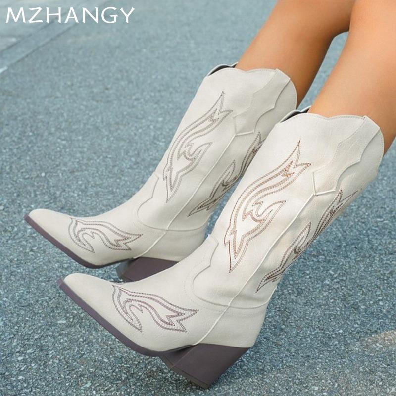 Остроносые женские зимние сапоги средней высоты на среднем каблуке, дизайнерская модная обувь для женщин, тренд 2024 года, ботинки челси, новинка зимы, женские ботинки