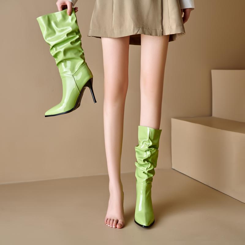 Женские сапоги на высоком каблуке, осень и зима, новые, карамельного цвета, остроносые, на шпильке, большие, средние сапоги