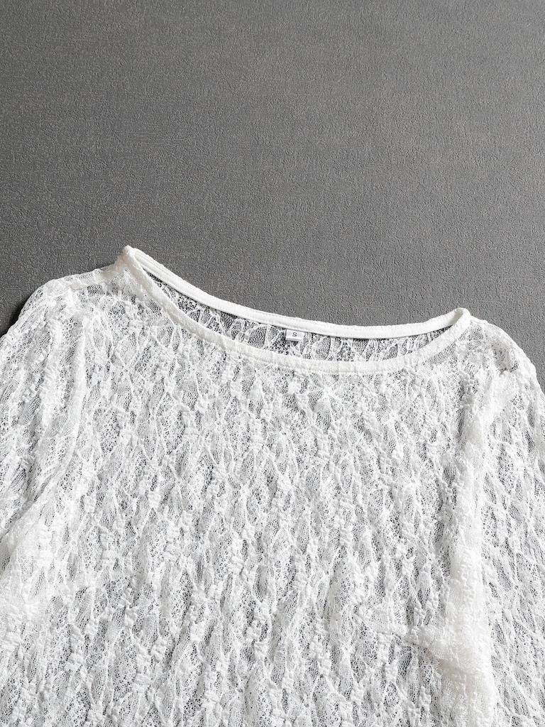 Женская сексуальная футболка в европейском стиле с нерегулярным кружевом и длинными рукавами