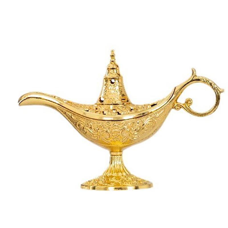 Retro Hollow Aladdin Magic Genie Lamp Incense Burner Wishing Oil Lamp Home Decor Gift
