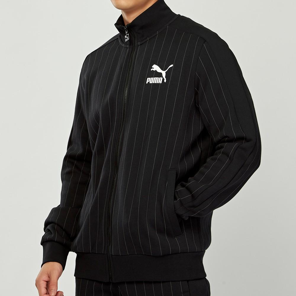 Puma Pinstripe Fleece-Lined Track Jacket Men Tops Black 530177-01