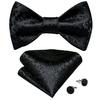 Wedding Bowtie Set for Men Adjustable Self Tied Bowtie Paisley Silk Bowtie Hanky Cufflink Set Dibangu