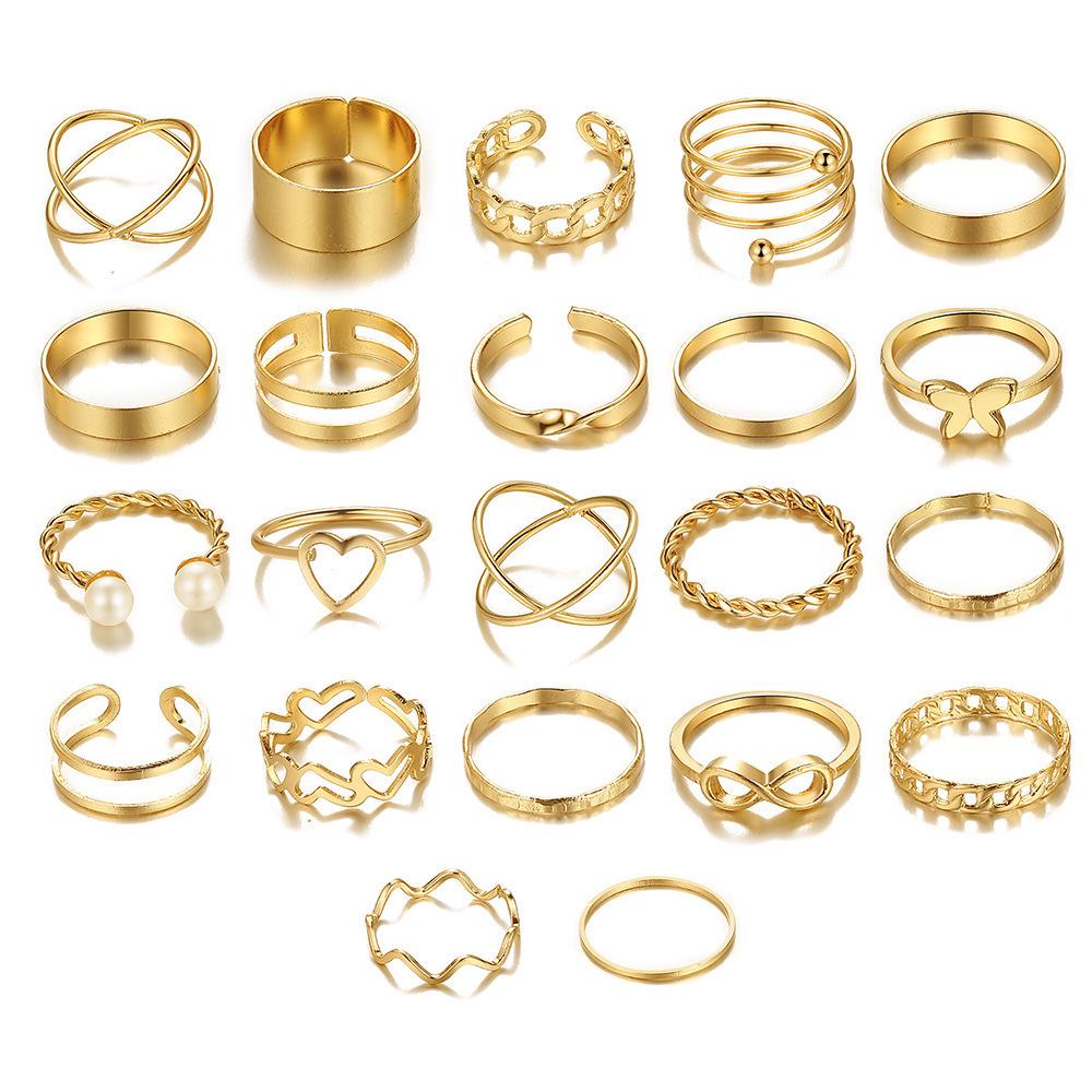 22-Piece Butterfly & Love Multi-Joint Ring Set
