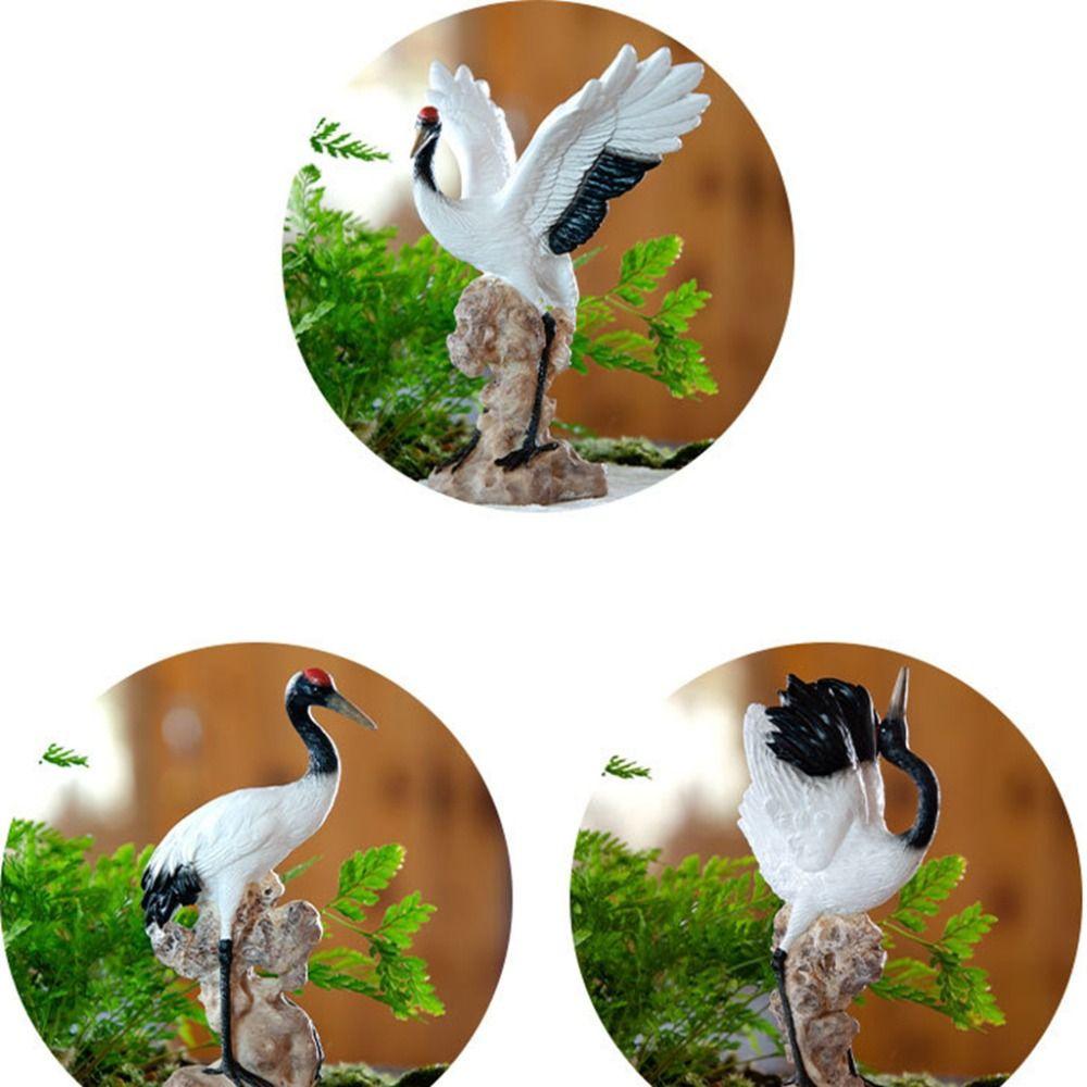 Cartoon Fairy Crane Figurine Mini Crane Resin Ornament Holiday Gift Crane Garden Statue  Bedroom
